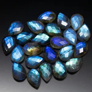 Paire assortie de 20 perles facettées en forme de poire de 12 mm, Labradorite à reflets bleus de 8 mm de hauteur, pierre précieuse minérale en vrac, forme rondelle - Product Image 1