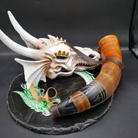 Corne de Viking simple en forme de trompette, sculptée en corne de vache naturelle, avec agate, motifs religieux nordiques, Feng Shui, haute qualité