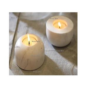 Bougeoir de couleur blanche en marbre Ensemble de 3 bougeoirs photophore de tailles différentes pour la maison et les hôtels - Product Image 5