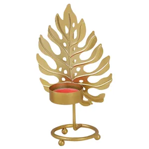 Bougie fantaisie de conception de feuille faite à la main de haute qualité faisant le support en métal en laiton plaqué or - Product Image 2
