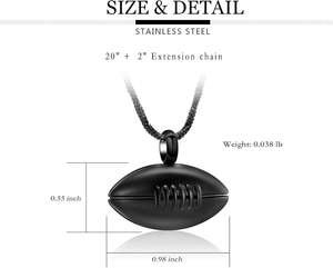 Bijoux de crémation noirs Collier d'urne commémorative de football pour porte-cendres Urne souvenir de cendres en acier inoxydable pour frère petit ami - Product Image 2