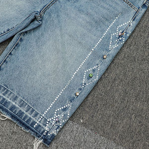 Shorts en jean décontractés pour homme, coupe ample, délavés, 100% coton, effet usé, bords bruts, respirants, écologiques - Product Image 3