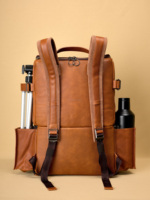 Tas Ransel Kamera Kulit Asli Retro Mewah Kustom, Ringan, Tahan Lama, Portabel, Lapisan Busa, Profesional untuk Penggemar
