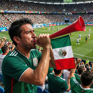 Gagliardetto della Nazionale Messicana, Trombetta in Plastica Verde-Bianco-Rossa per Applicazioni Calcistiche - Product Image 4