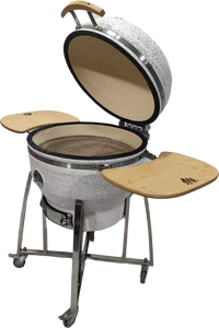 Parrilla de carbón ahumador barbacoa Kamado <span class=keywords><strong>para</strong></span> <span class=keywords><strong>cocina</strong></span> al aire libre, base blanca de 26 pulgadas con glaseado moteado negro - Product Image 2