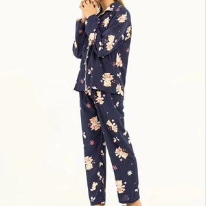 Conjunto de Pijama para Mujer, Color Rosa, Seda/Algodón Satinado, Cuello en V, Manga Larga, Cintura Elástica, Ropa de Dormir Suave, Secado Rápido y Transpirable - Product Image 1