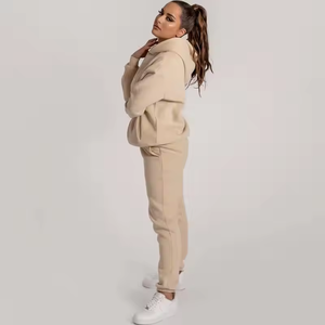 Chándales en blanco Ropa deportiva Conjunto de chándal Fleece Mujeres Jogger Conjuntos Logotipo personalizado 2 piezas Media cremallera Sudadera y pantalones de chándal Conjunto - Product Image 5