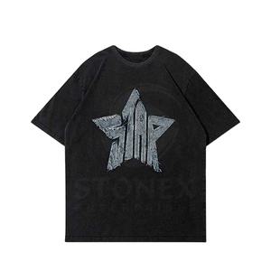 Personalizado 100% algodón peso pesado costura inversa apenado bordado parche boxy recortada camiseta hombres impreso camisetas hombres - Product Image 1