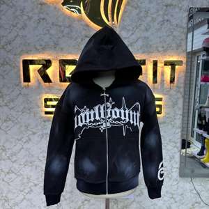 Etiqueta personalizada de alta calidad más demandada Sudadera con capucha con cremallera Pantalla impresa Diamantes de imitación hecho en fábrica precio barato sudaderas con capucha para hombres - Product Image 1