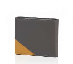 Portefeuille en cuir gris et jaune pour homme, accent géométrique, élégant et moderne, à double rabat et porte-cartes multiples - Product Image 1