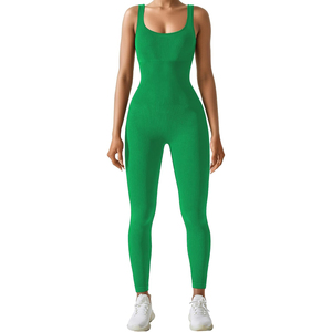 Vente chaude femmes sans manches côtelé moulante combinaison Stretch une pièce Spandex Polyester barboteuse maigre solide salon décontracté - Product Image 6