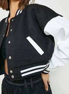 Stylish Ladies Crop Varsity <b>Jackets</b> New Fashion Black White Color 100% Cotton Eco-Friendly Quilted Breathable OEM Serviced - Product Image 4