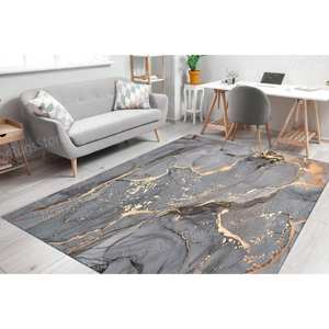 Tapis imprimé marbre gris et or : luxe moderne pour la maison, avec tapis à poils doux - Product Image 4