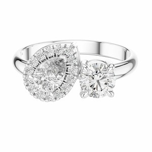 แหวน Toi et Moi CZ น้ำหนัก 1.15 กะรัต เงินแท้ 925 รูปทรงลูกแพร์และทรงกลม สำหรับงานหมั้น - Product Image 1