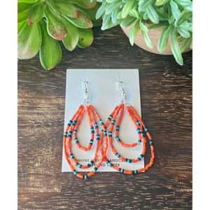 Pendientes Colgantes Navajo Hechos a Mano de Plata Esterlina Multifilamento con Cuentas en Forma de Gota de Agua - Product Image 1