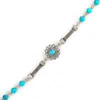 Pulsera de Plata Tibetana 925 con Piedra Redonda Azul en Forma de Flor y Engaste de Bisel, Brazalete Articulado para Mujer - Joyería de Moda, Regalo