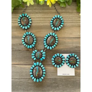 B Yellowhorse <b>Ribbon</b> Royston Turquoise & Sonoran Mountain Turquoise Sterling <b>Silver</b> Necklace Set - Product Image 2