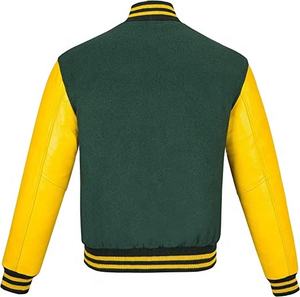 New Customized Green <b>Yellow</b> Varsity Jackets <b>Wool</b> Body Blank Chenille Embroidery Outdoor Fashion Jackets Regular Fit Baseball Jac - Product Image 1