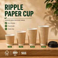 Cangkir Dinding Bergelombang Anti Panas Desain Berongga Dinding Ganda Ripple untuk Layanan Rumah Teh Cokelat Panas Premium
