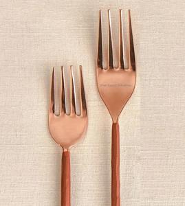 Juego de cubiertos de metal con acabado de cobre con asas redondas delgadas para el hogar y la boda Vajilla de mesa Juegos de cubiertos para comer - Product Image 4