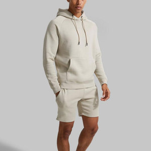 Men's Hooded Sweatshirt <b>Shorts</b> Set Solid Color Casual Breathable Cotton Regular Fit Summer Wear - Product Image 5