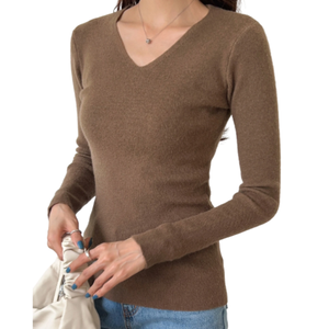 Suéter de mezcla de Cachemira de color sólido personalizable para mujer, suéter con cuello en V para mujer - Product Image 5