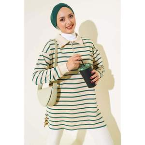 Tunique à col chemise zippé, coupe droite, émeraude TR, taille L - Product Image 2