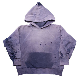 Parche desgastado personalizado bordado Vintage envejecido apliques recortados piedra ácido lavado Sudadera con capucha para hombres temporada de invierno - Product Image 5
