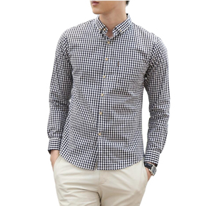 High Quality Button Down Collar Pure Cotton Poplin Breathable Long Sleeve Slim Fit Plaid <b>Dress</b> <b>Shirts</b> for Men - Product Image 2