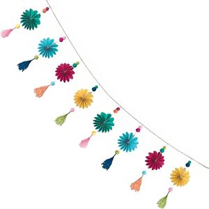 Boho Mini Paper Fan With Pom Pom Garland <strong>Tassels</strong> Multicolor Festive Decor Eye-Catching Unique Design Party Nursery Home Decor - Product Image 2
