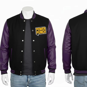 Hot Selling Custom-Made Black Woolen Stand Varsity <b>Jacket</b> Men Plus Size Winter <b>Red</b> Stripe Design 100% High Quality Woven Front - Product Image 1