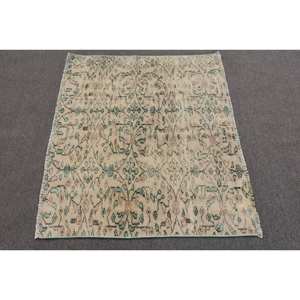 Tapis turc vintage de grande surface, 3.8x3,1 pieds, classique, beige, vert, laine, latex, abstrait, rectangulaire, design de couloir - Product Image 3