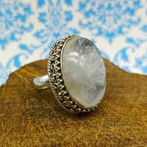 Joyería fina de Plata de Ley 925, anillo de forma ovalada bellamente diseñado, piedra lunar arcoíris, piedras preciosas, cabujón, corte informal para boda - Product Image 1