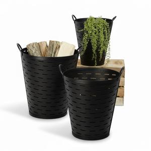 Seau à olives en métal de qualité supérieure, couleur gris, décoratif, avec trous de drainage, style moderne, conteneur de rangement pour fleurs de jardin - Product Image 6