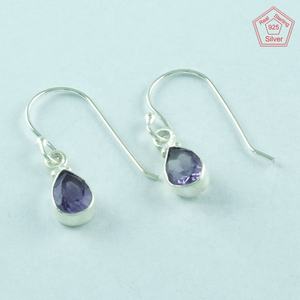 Boucles d'oreilles fines en argent sterling 925 Design de goutte mignon avec pierre d'améthyste violette pour les fêtes de mariage ou les cadeaux - Product Image 2