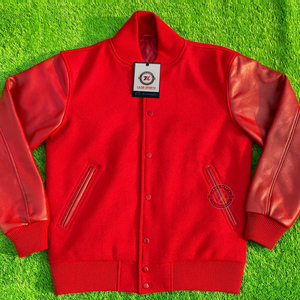 Chaqueta Universitaria de Lana con Mangas de Cuero, Chaqueta Universitaria con Logotipo Bordado, Chaquetas Universitarias de Lana y Cuero con Letras Bordadas de Lazib Sports - Product Image 1