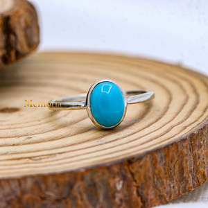 Para la venta al por mayor Bisel-Set Natural Turquesa Piedra preciosa Anillo hecho a mano en 925 Plata de ley sólida Joyería hecha a mano para mujeres - Product Image 1