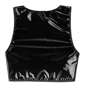 บรารัดรูปด้านหน้าทำจากหนังพีวีซีมันวาวสุดเซ็กซี่สำหรับผู้หญิงบราเสื้อครอปบราสีดำแบบเปียก - Product Image 6