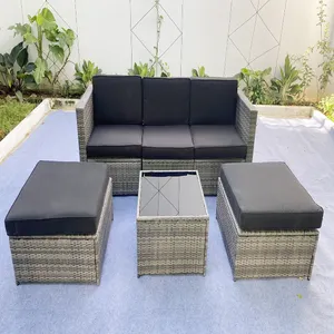 Conjunto de muebles de Patio para exterior, conjunto de sofá seccional, conjunto de conversación de jardín moderno con cojín y cristal, 6 uds.