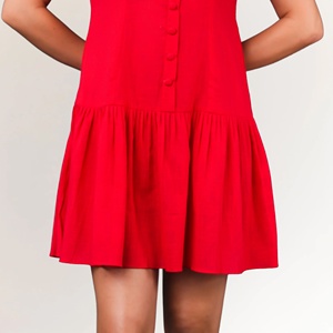 Robe Courte en Coton Rouge pour Femme, Respirante, Tailles XS-XL, avec Fermetures Éclair Décoratives, Col Rond, Idéale pour le Bureau, les Soirées, les Vacances et les Clubs - Product Image 4