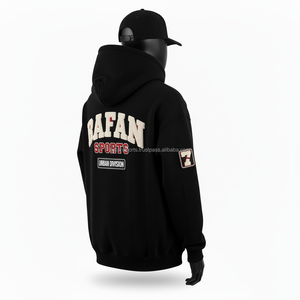 Sudadera con capucha de alta calidad de 350 GSM en color negro con logotipo frontal de chenilla y múltiples bordados personalizados. - Product Image 4