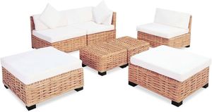 Outdoor Wicker Furniture Set 4 Seater Sofa with Ottoman Durable Rattan <b>Frame</b> and Comfortable <b>White</b> Cushions - Product Image 5