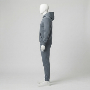 <b>Mens</b> Gray Hoodie Tracksuit Set Minimal Tone On Tone <b>Pullover</b> Sweatshirt Jogger Pants Sportswear Training Gym Fitness Activewear - Product Image 3