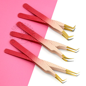 High Quality New Fiber Tip Eyelash Extension Curved Classic Tweezer Pink Diamond Grip 90 Custom Logo Nonslip Lash <b>Tool</b> - Product Image 1