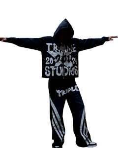 Customized Luxury Winter Digital Embroidery Streetwear <b>Men</b> <b>Black</b> 100% Cotton Fleece Oversized Y2K Graphic Hoodies Sweat Pants - Product Image 2