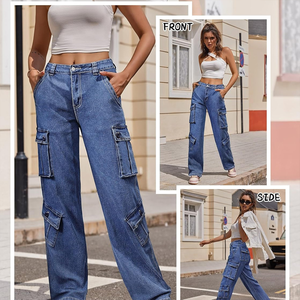 Pantalon cargo personnalisé OEM pour femmes, taille haute, jeans baggy, pantalon multi-poches pour le travail en plein air et tenue décontractée - Product Image 3