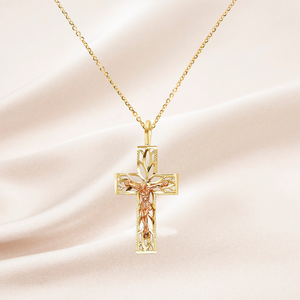 Croix religieuse chrétienne en alliage pour enfants, personnalisable, tendance, bicolore, plaquée or rose et jaune 14 carats - Product Image 5