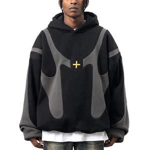 Sweat à capuche oversize en coton 100% lavé à l'acide 340 GSM, molleton épais, impression numérique, motif uni, pour homme - Product Image 6