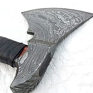 ขวานเหล็กดามัสกัสปลอมด้วยมือพร้อมด้ามจับสลักตามสั่งและปลอกหนังต่อสู้พร้อมการตกแต่งด้วยปลอกหนัง - Product Image 6