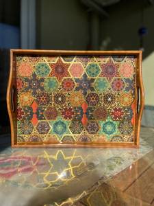 ถาดไม้ดีไซน์ทันสมัยพร้อมที่จับสำหรับเสิร์ฟชาออตโตมันหรือเป็นของขวัญสำหรับเธอ - Product Image 6